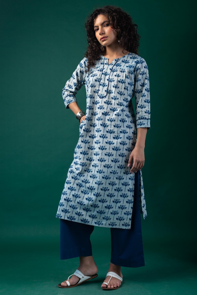 Image for Kusvaa Wkr201 Ekaksha Cotton Handblock Print Kurta Front