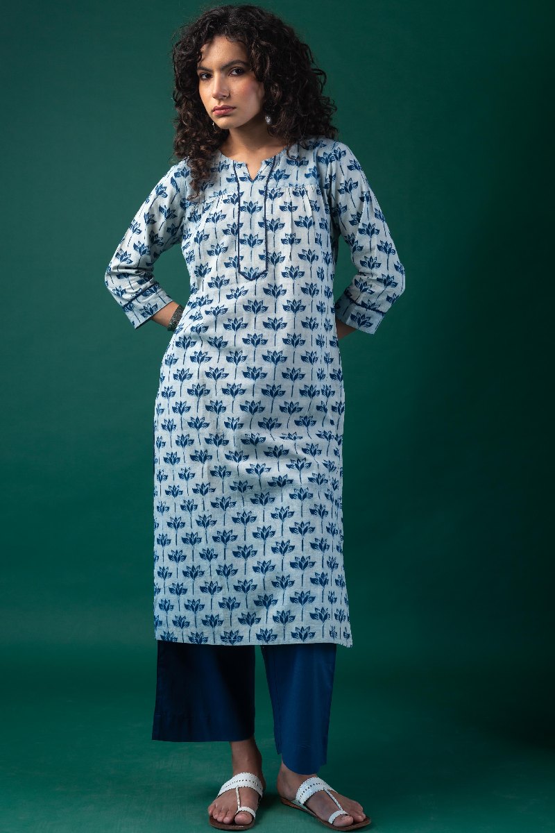 Image for Kusvaa Wkr201 Ekaksha Cotton Handblock Print Kurta Side