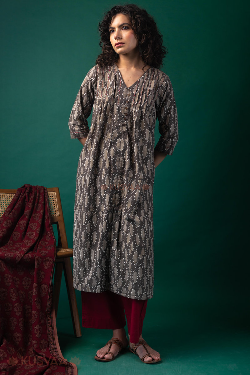 Image for Kusvaa Wkr202 Aarini Cotton Handblock Print Kurta Front