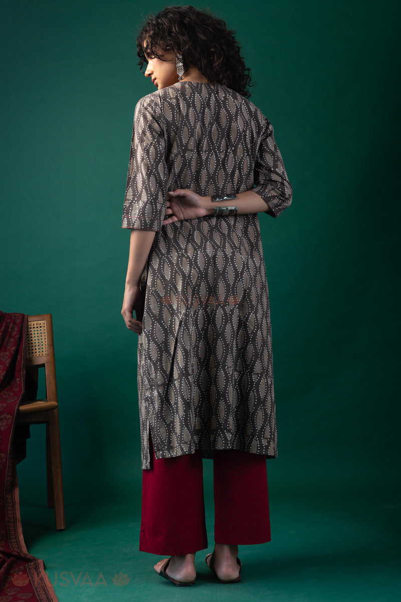 Image for Kusvaa Wkr202 Aarini Cotton Handblock Print Kurta Pocket