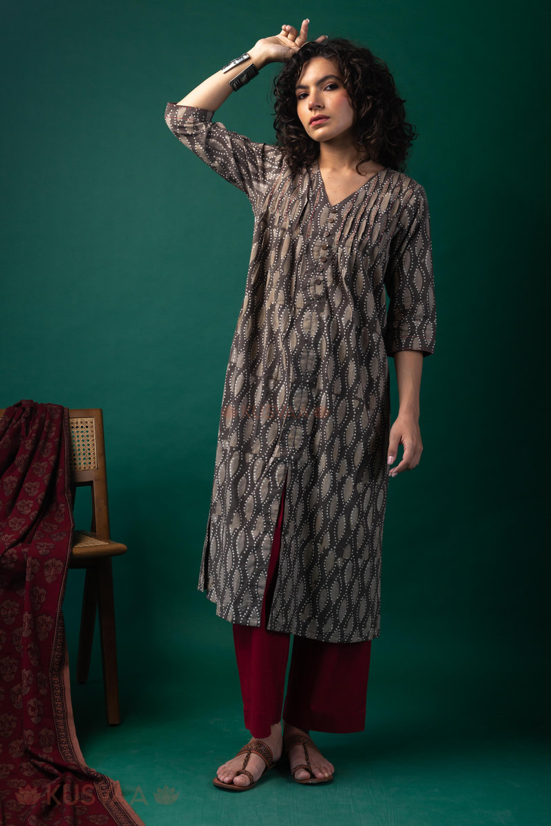 Image for Kusvaa Wkr202 Aarini Cotton Handblock Print Kurta Side