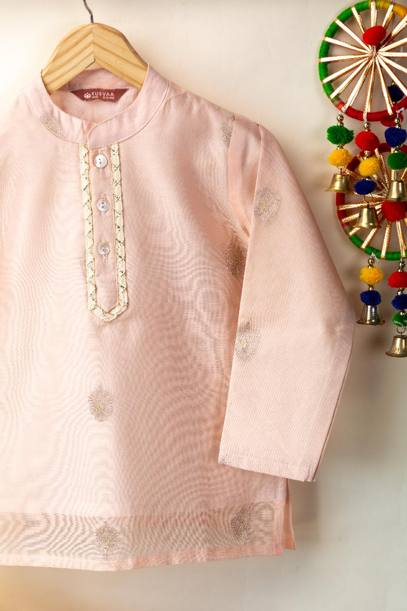 Image for Kusvaa Byw058 Hari Chanderi Boy's Kurta Closeup