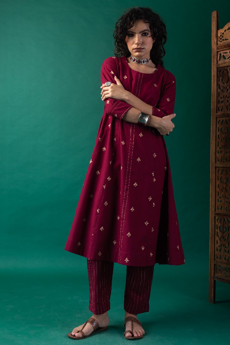 Image for Kusvaa Cood105 Akshata Handloom Cotton Kurta Pant Set Neck