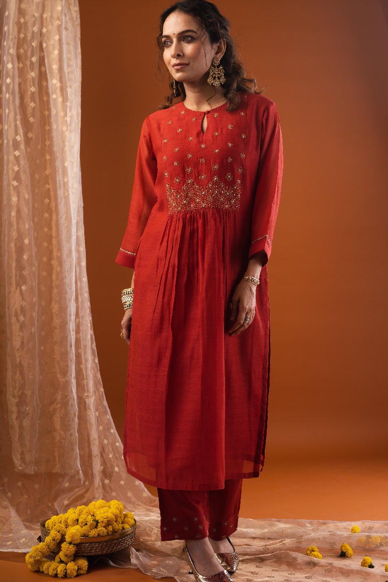 Image for Kusvaa Cood106 Trishira Chanderi Kurta Pant Set Pocket