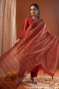 Image for Kusvaa Cood106 Trishira Chanderi Kurta Pant Set Sitting