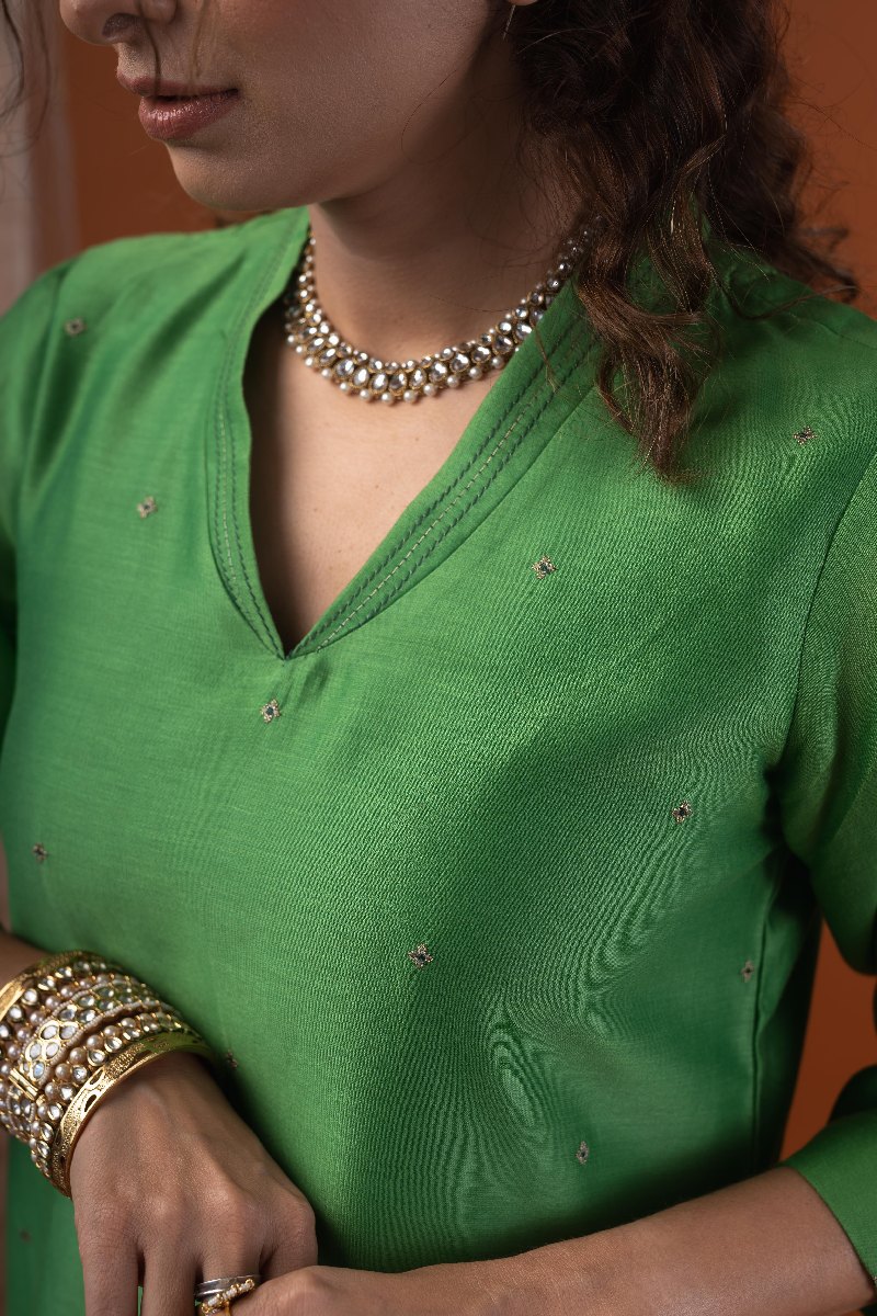 Image for Kusvaa Cood107 Ayanka Chanderi Kurta Pant Set Closeup