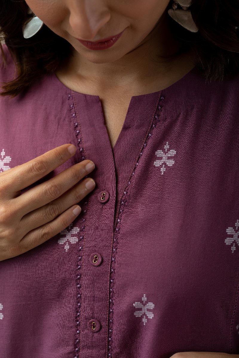 Image for Kusvaa Cood108 Rakhi Handloom Cotton Kurta Pant Set Closeup New