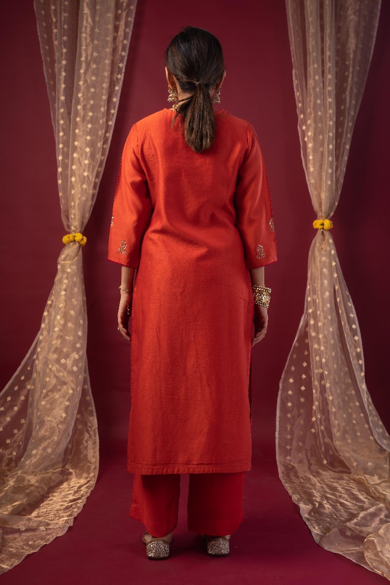 Image for Kusvaa Cood109 Svaksi Chanderi Cotton Kurta Pant Set Back
