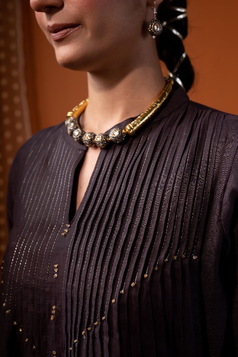 Image for Kusvaa Cood110 Nitya Chanderi Kurta Pant Set Closeup 3