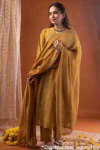 Image for Kusvaa Cood112 Shraya Chanderi Kurta Pant Set Neck