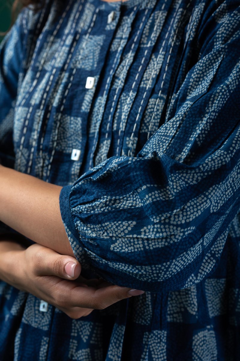 Image for Kusvaa Dr070 Araya Handblock Cotton A Line Dress Closeup 2
