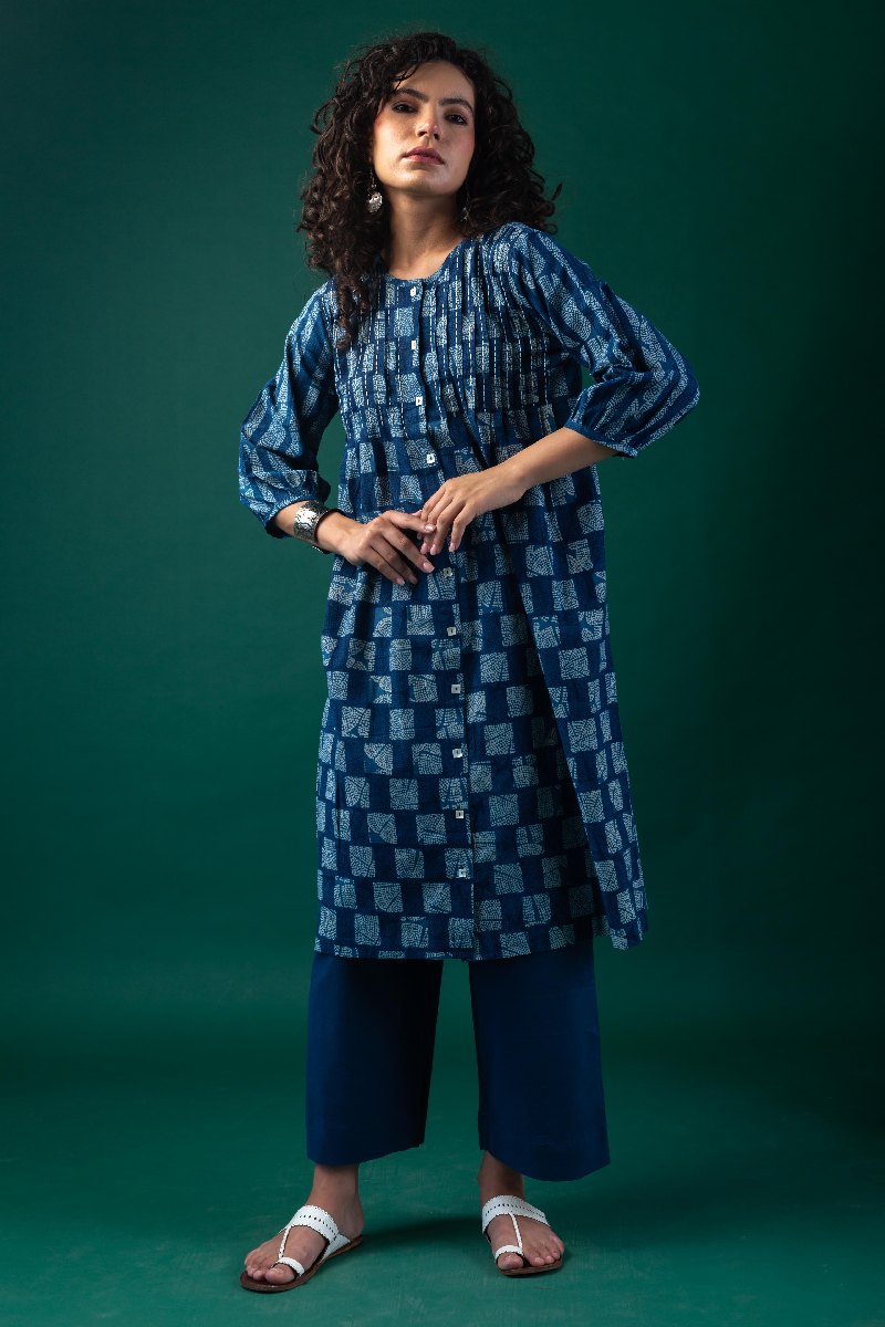 Image for Kusvaa Dr070 Araya Handblock Cotton A Line Dress Front
