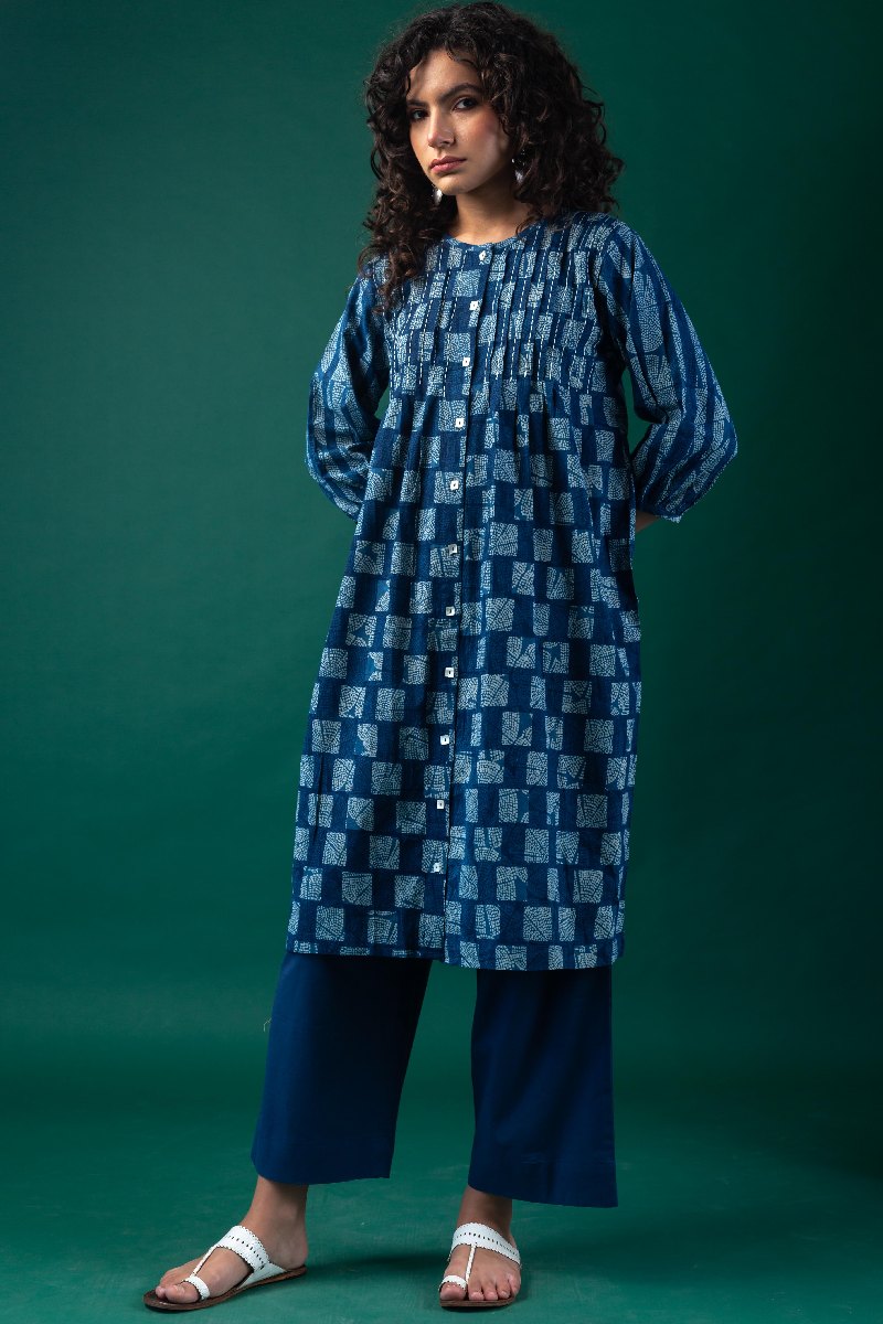 Image for Kusvaa Dr070 Araya Handblock Cotton A Line Dress Sitting