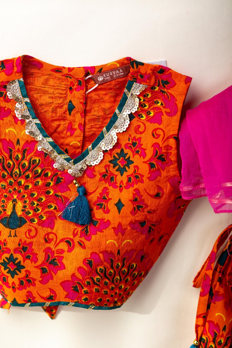 Image for Kusvaa Grw096 Inneisha Cotton Girls Skirt Top And Dupatta Set Sleeves