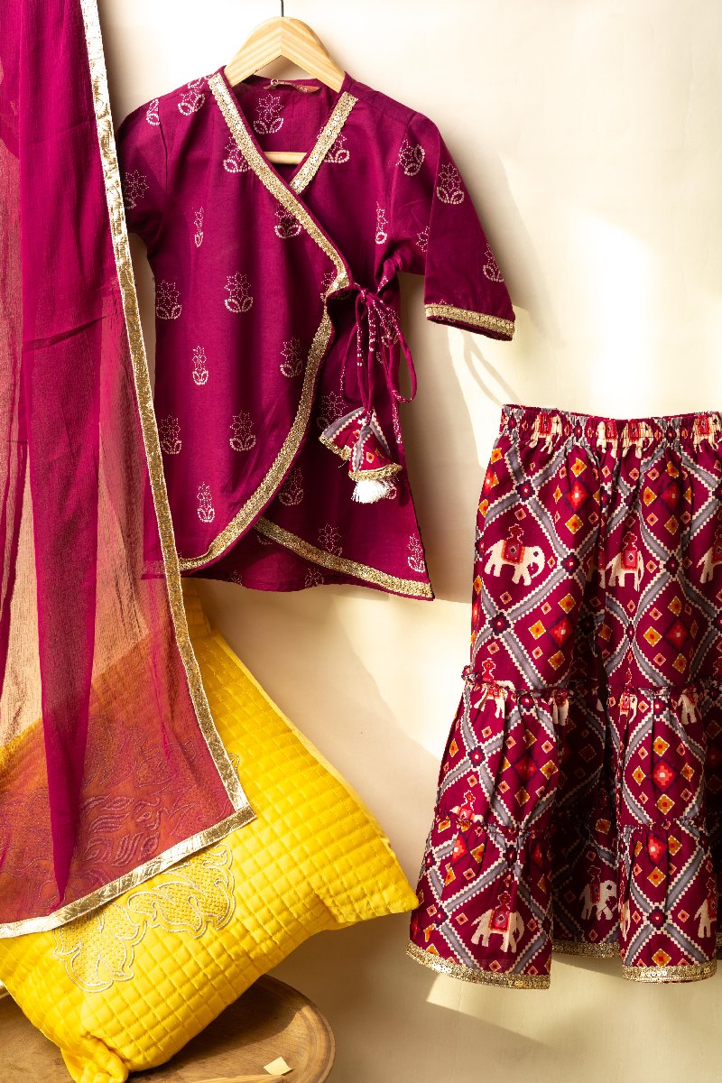 Image for Kusvaa Grw098 Tashya Cotton Girls Kurta Sharara Dupatta Set Front