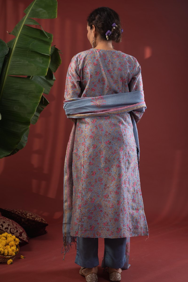 Image for Kusvaa Kds022 Shriva Chanderi Kurta With Dupatta Set Back