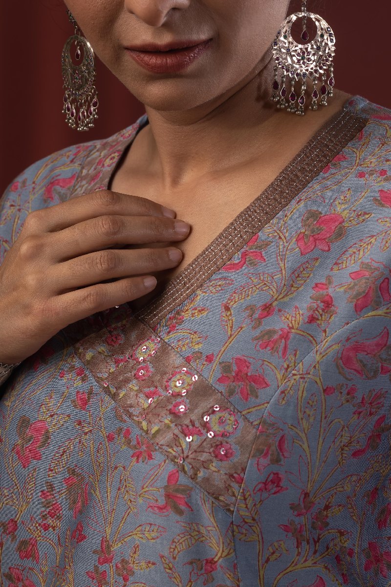 Image for Kusvaa Kds022 Shriva Chanderi Kurta With Dupatta Set Closeup