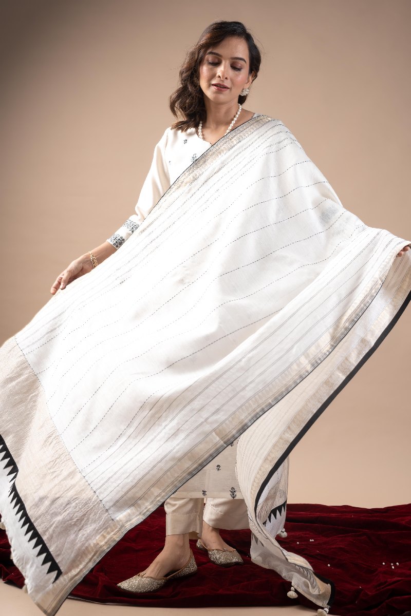 Image for Kusvaa Kds023 Vanshu Tussar Silk Kurta Dupatta Set Neck