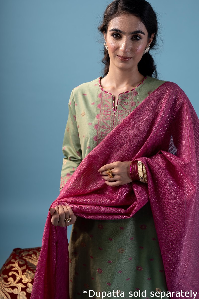 Image for Kusvaa Wkr212 Aarna Chanderi Jamdaai Kurta Closeup 2