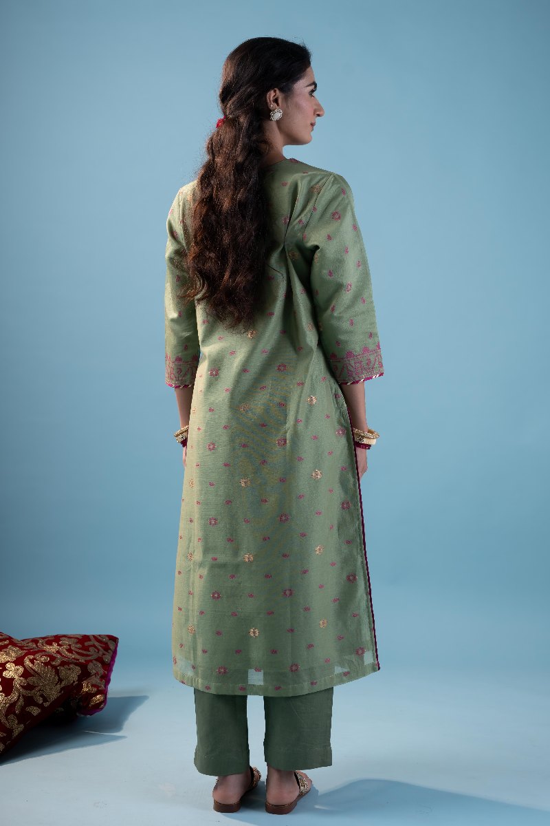 Image for Kusvaa Wkr212 Aarna Chanderi Jamdaai Kurta Sleeves