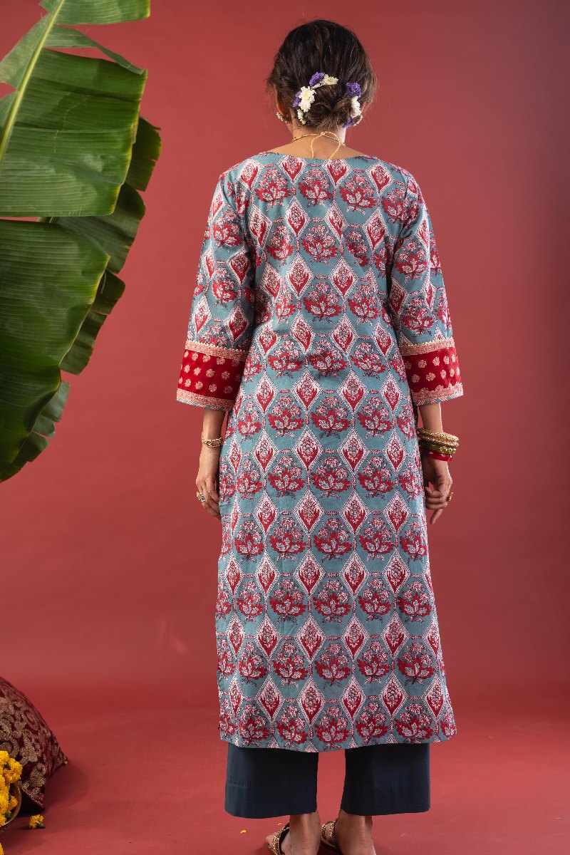 Image for Kusvaa Wkr216 Aradia Cotton Handblock Print Kurta Back