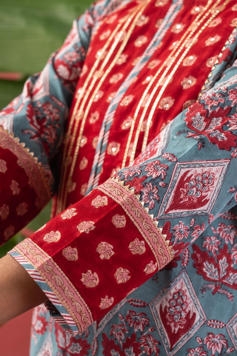 Image for Kusvaa Wkr216 Aradia Cotton Handblock Print Kurta Closeup 2