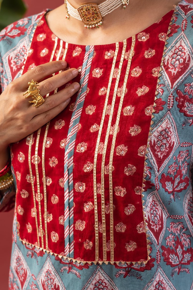 Image for Kusvaa Wkr216 Aradia Cotton Handblock Print Kurta Closeup