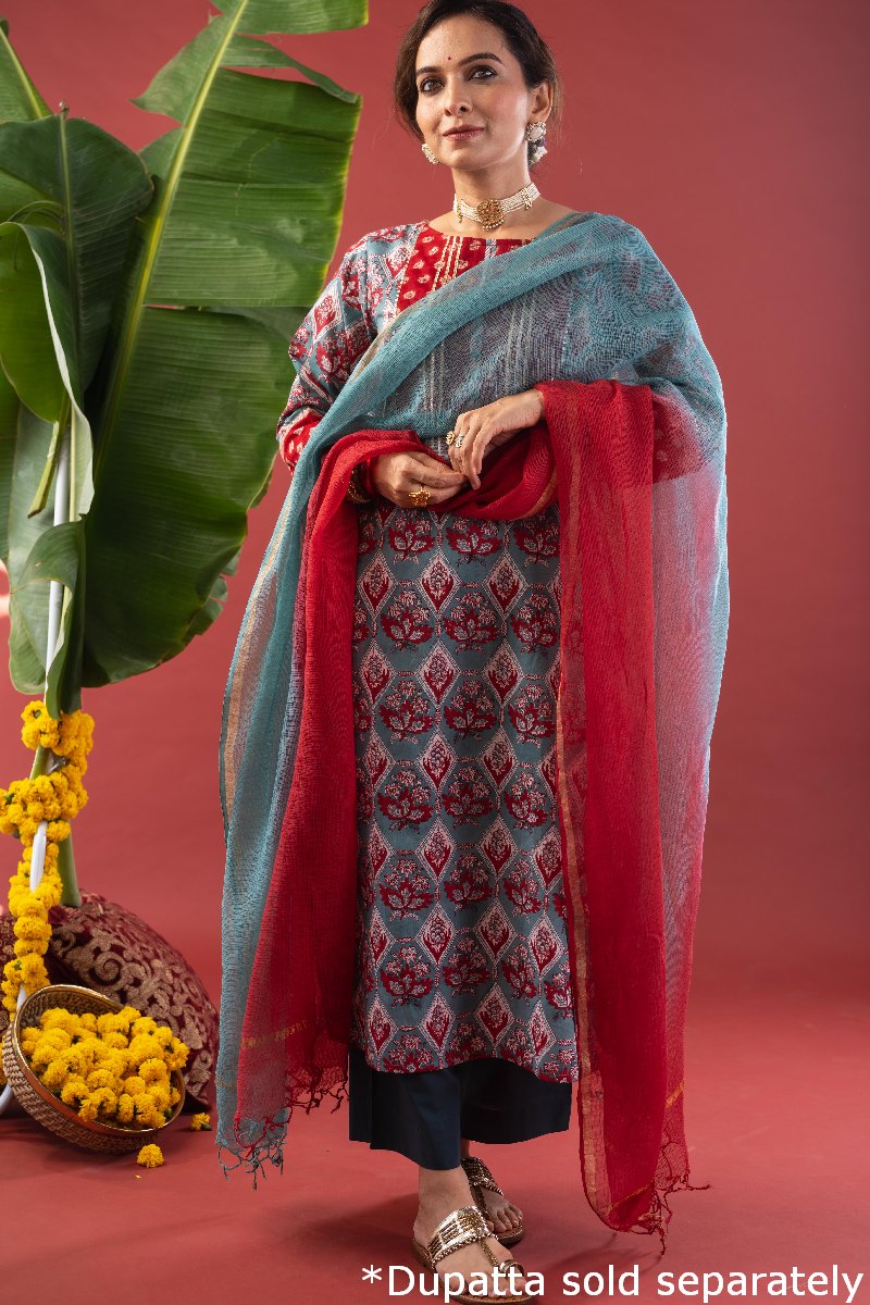 Image for Kusvaa Wkr216 Aradia Cotton Handblock Print Kurta Neck