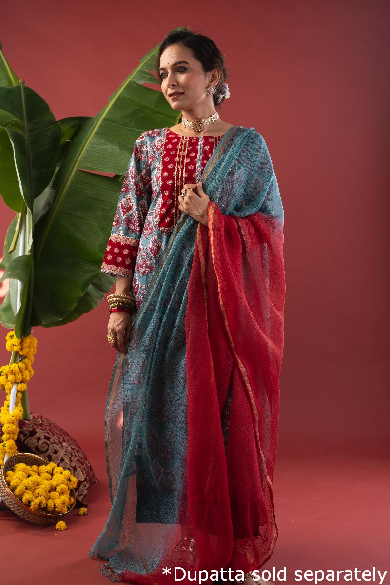 Image for Kusvaa Wkr216 Aradia Cotton Handblock Print Kurta Sitting