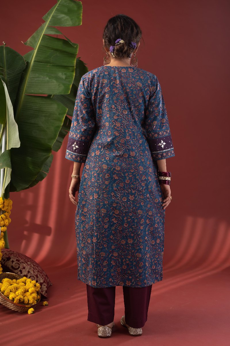 Image for Kusvaa Wkr218 Yukta Cotton Handblock Print Kurta Back