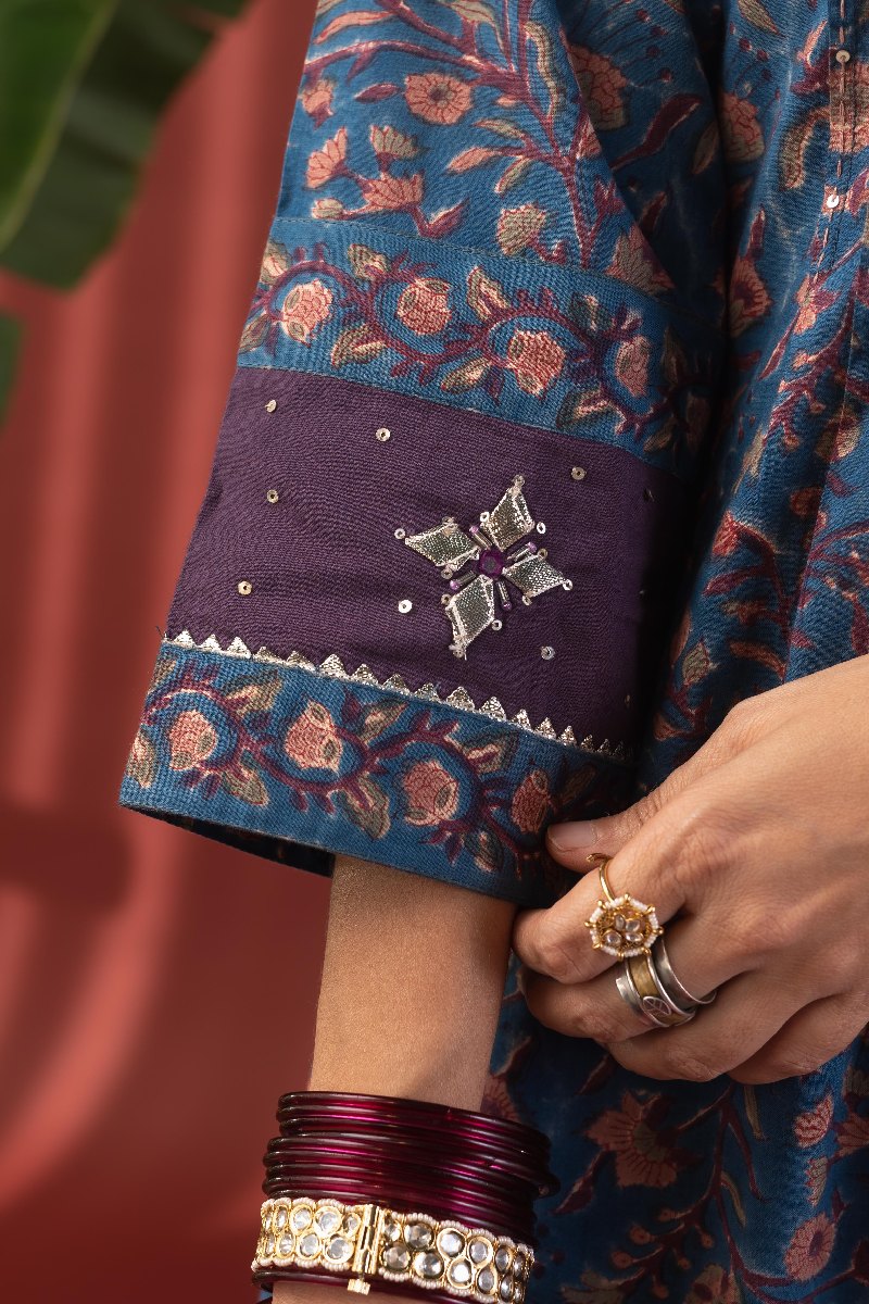 Image for Kusvaa Wkr218 Yukta Cotton Handblock Print Kurta Closeup 2