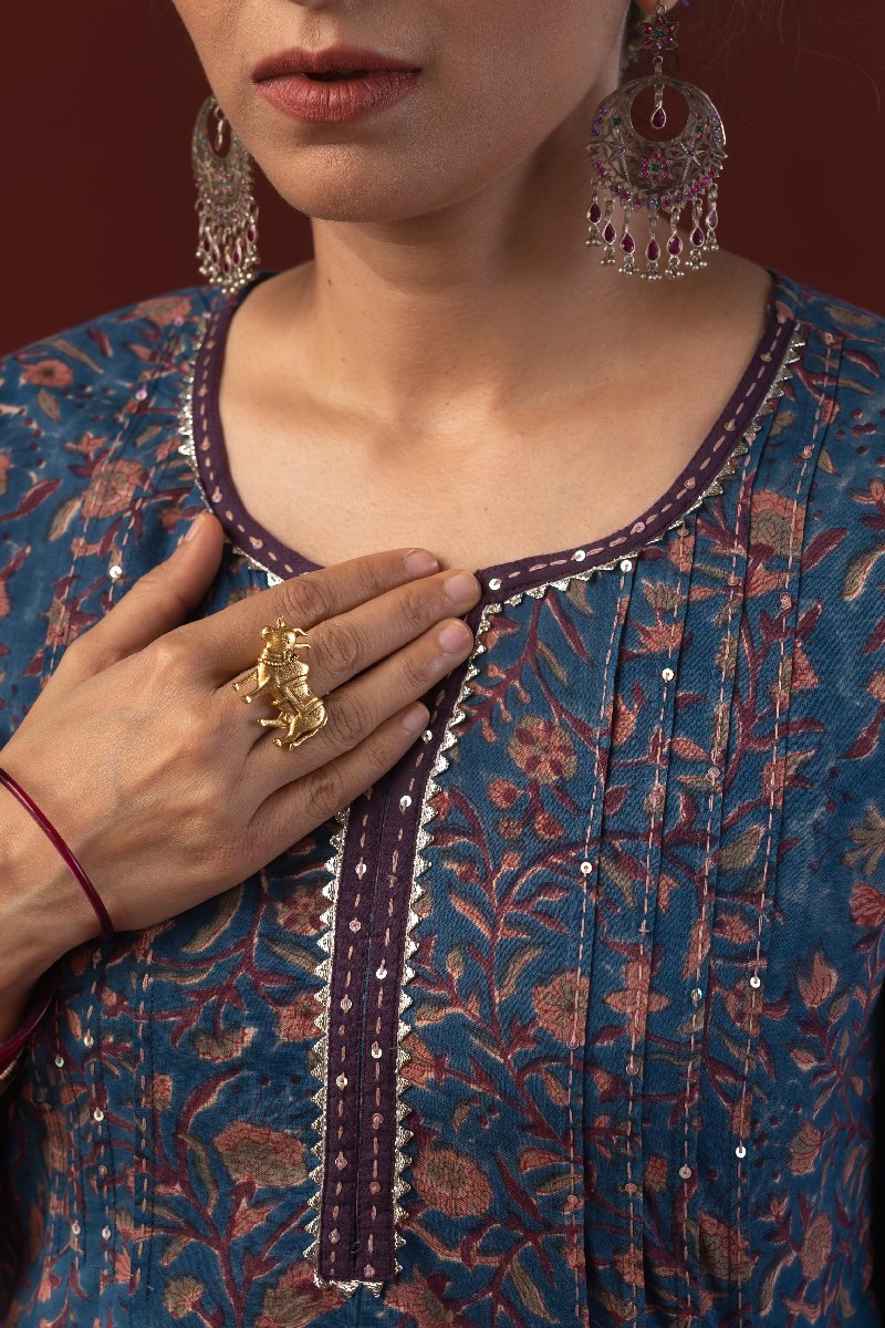 Image for Kusvaa Wkr218 Yukta Cotton Handblock Print Kurta Closeup
