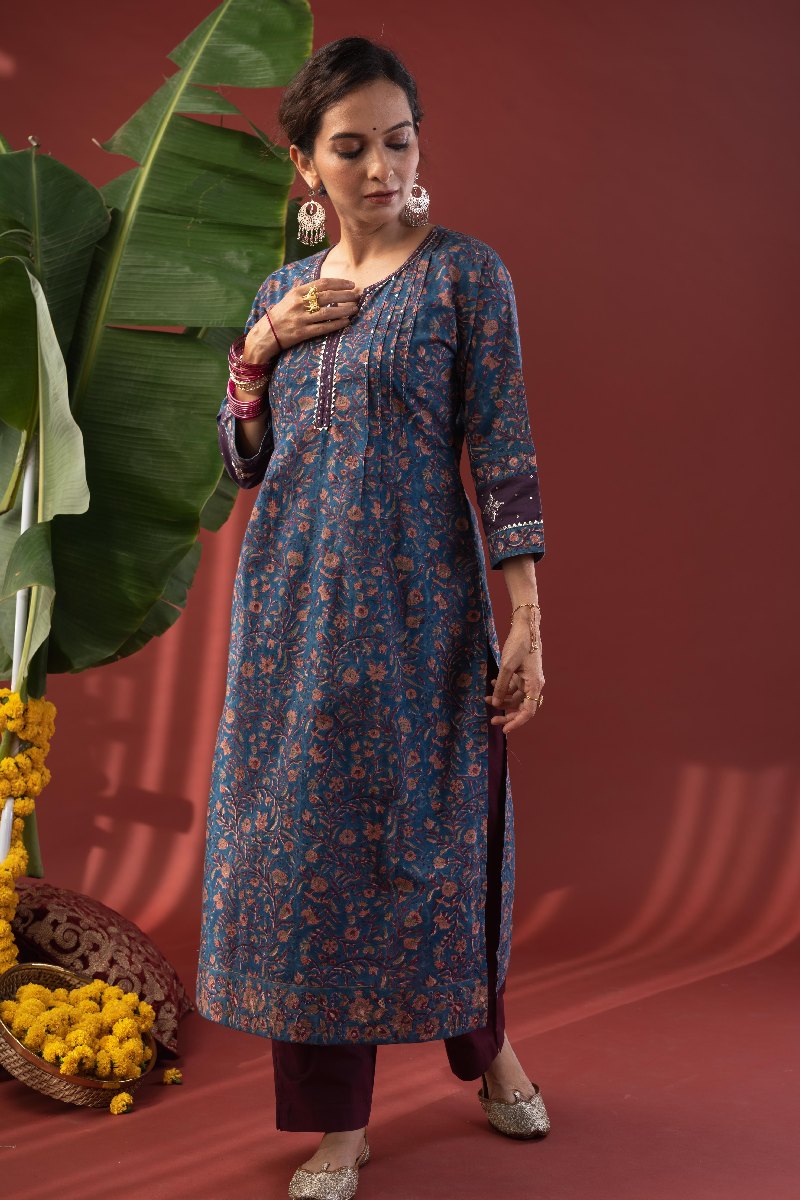 Image for Kusvaa Wkr218 Yukta Cotton Handblock Print Kurta Side