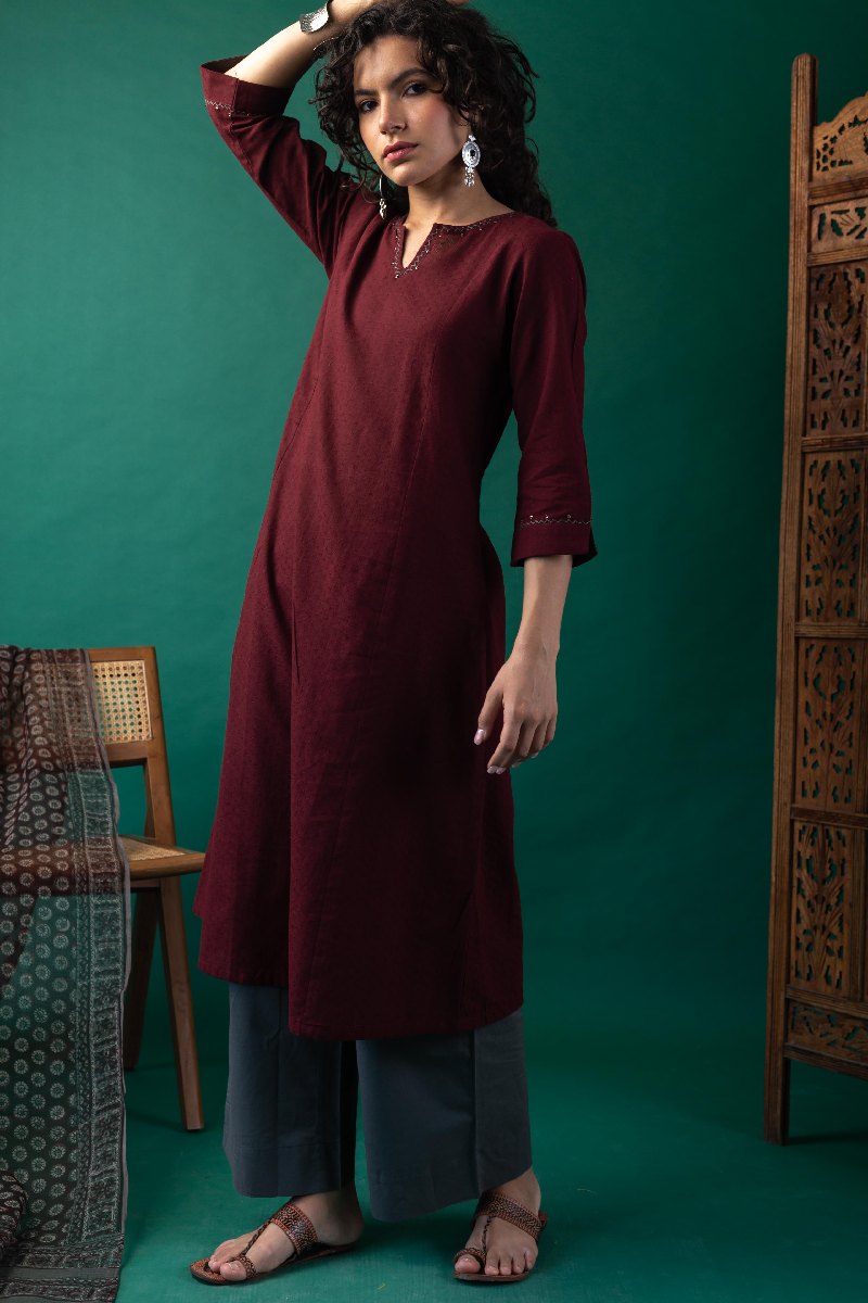 Image for Kusvaa Wkr219 Kriti Handloom Cotton Kurta Side