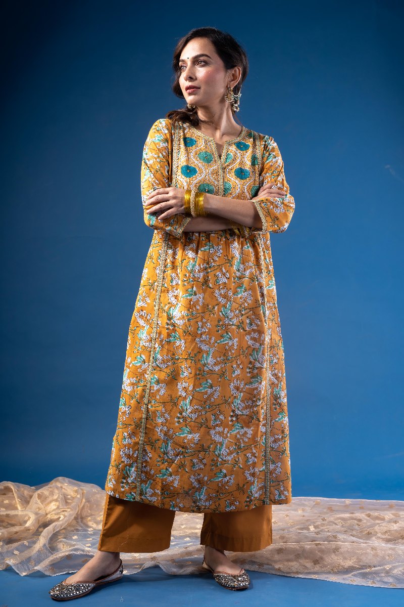 Image for Kusvaa Wkr221 Eidha Cotton Handblock Print Kurta Back