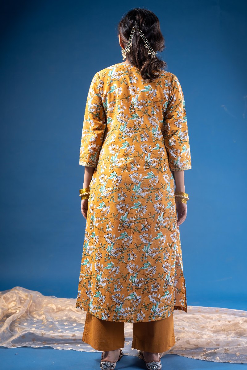 Image for Kusvaa Wkr221 Eidha Cotton Handblock Print Kurta Pocket
