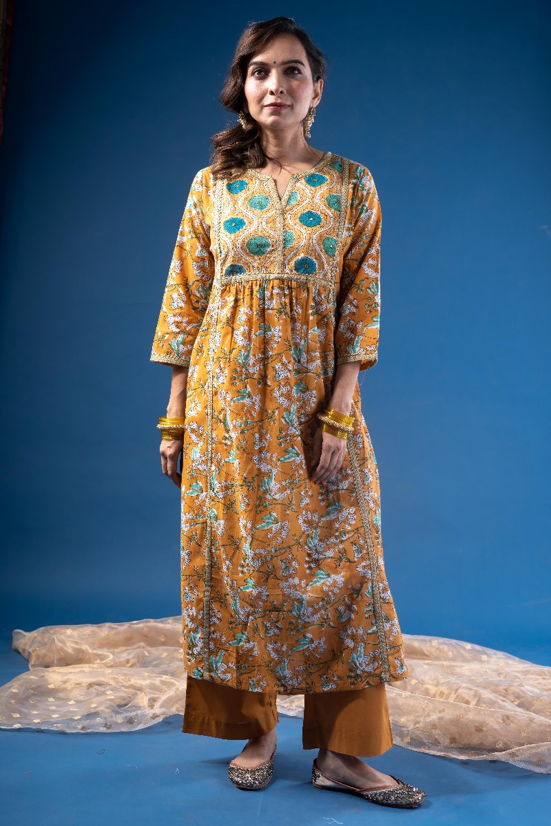 Image for Kusvaa Wkr221 Eidha Cotton Handblock Print Kurta Side