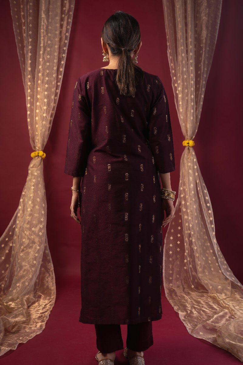 Image for Kusvaa Cood113 Savitha Cotton Silk Kurta Pant Set Back