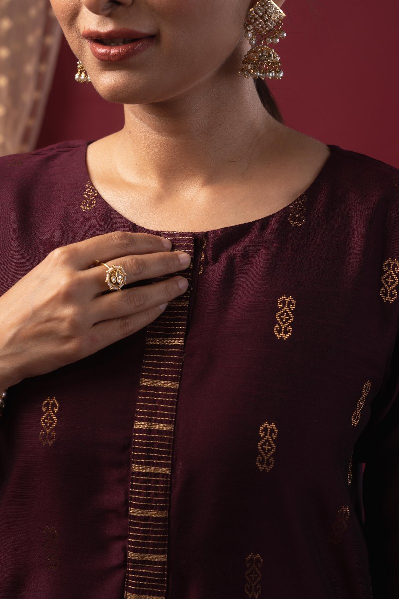 Image for Kusvaa Cood113 Savitha Cotton Silk Kurta Pant Set Closeup