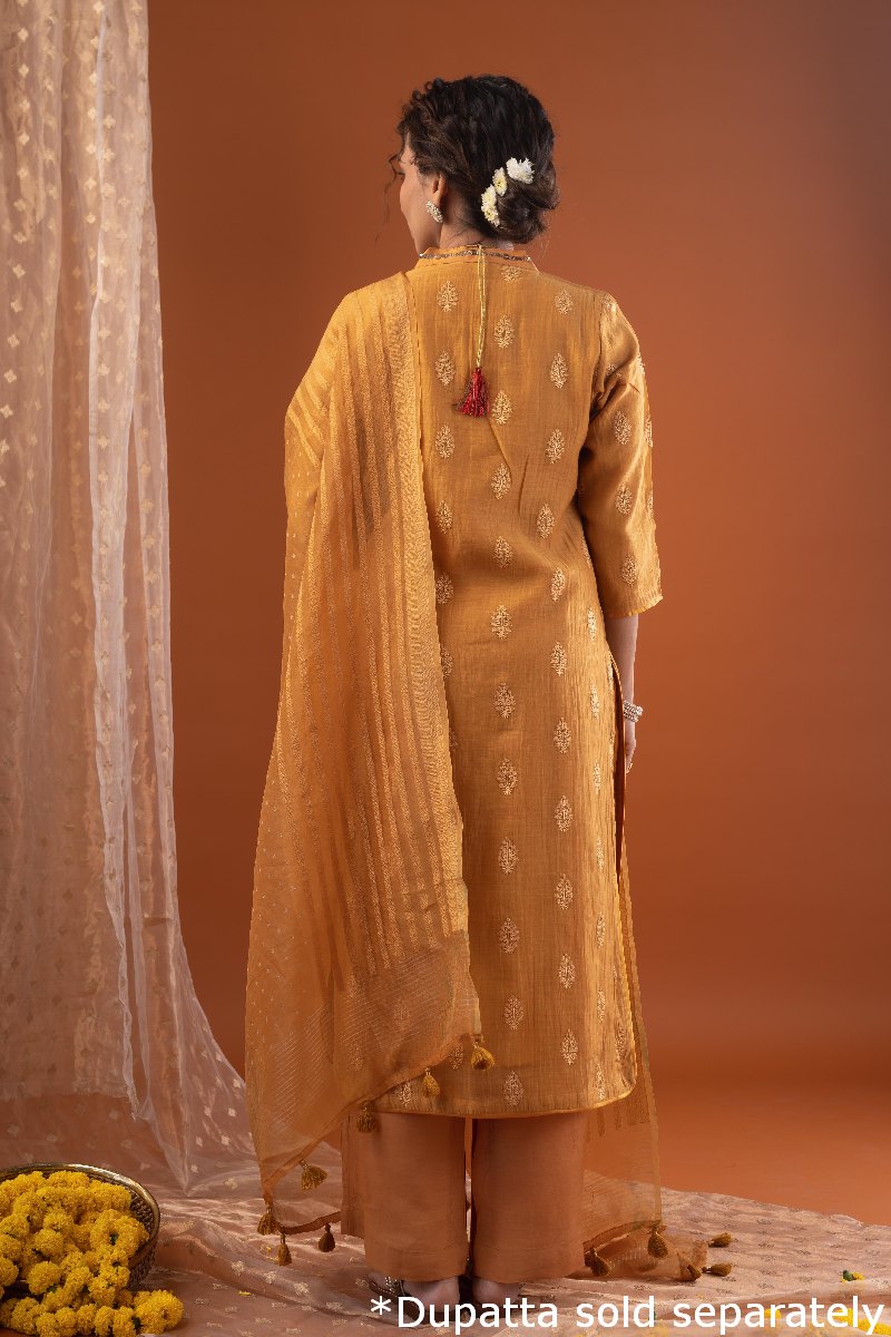 Image for Kusvaa Cood114 Pranashiv Chanderi Kurta Pant Set Closeup