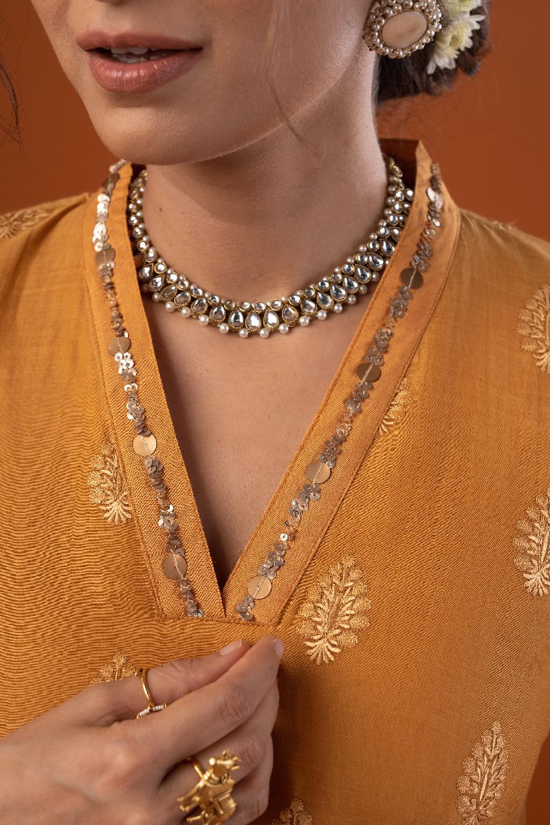 Image for Kusvaa Cood114 Pranashiv Chanderi Kurta Pant Set Sitting