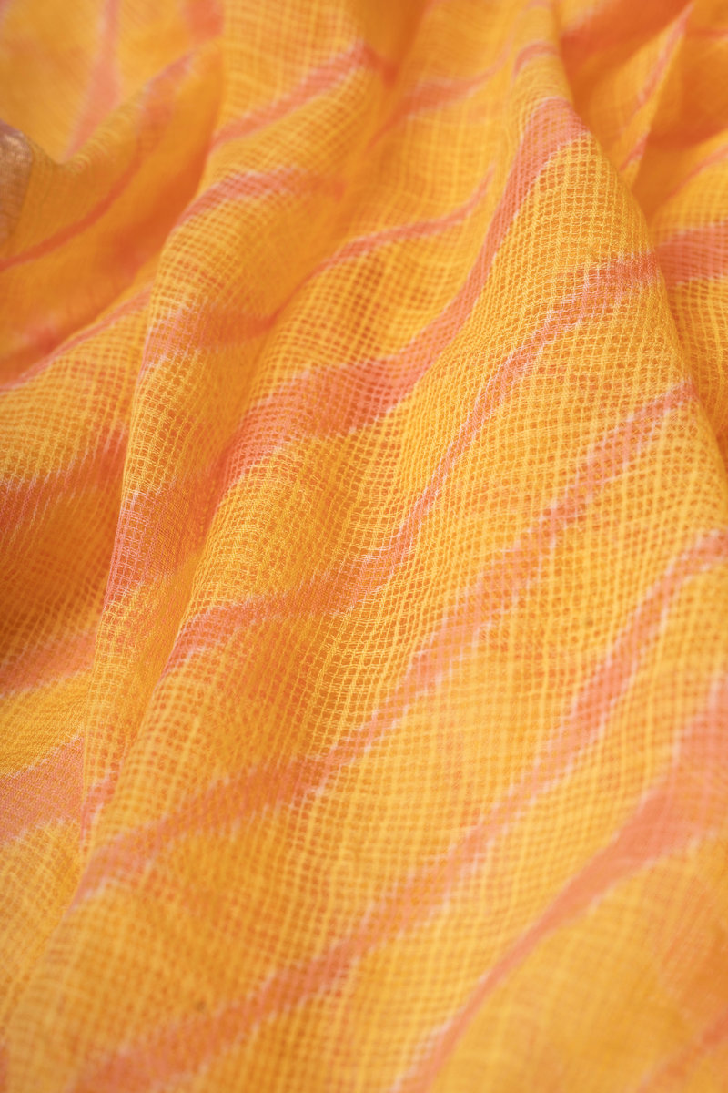 Image for Kusvaa Dup280 Yellow And Peach Cotton Kota Doriya Dupatta Closeup