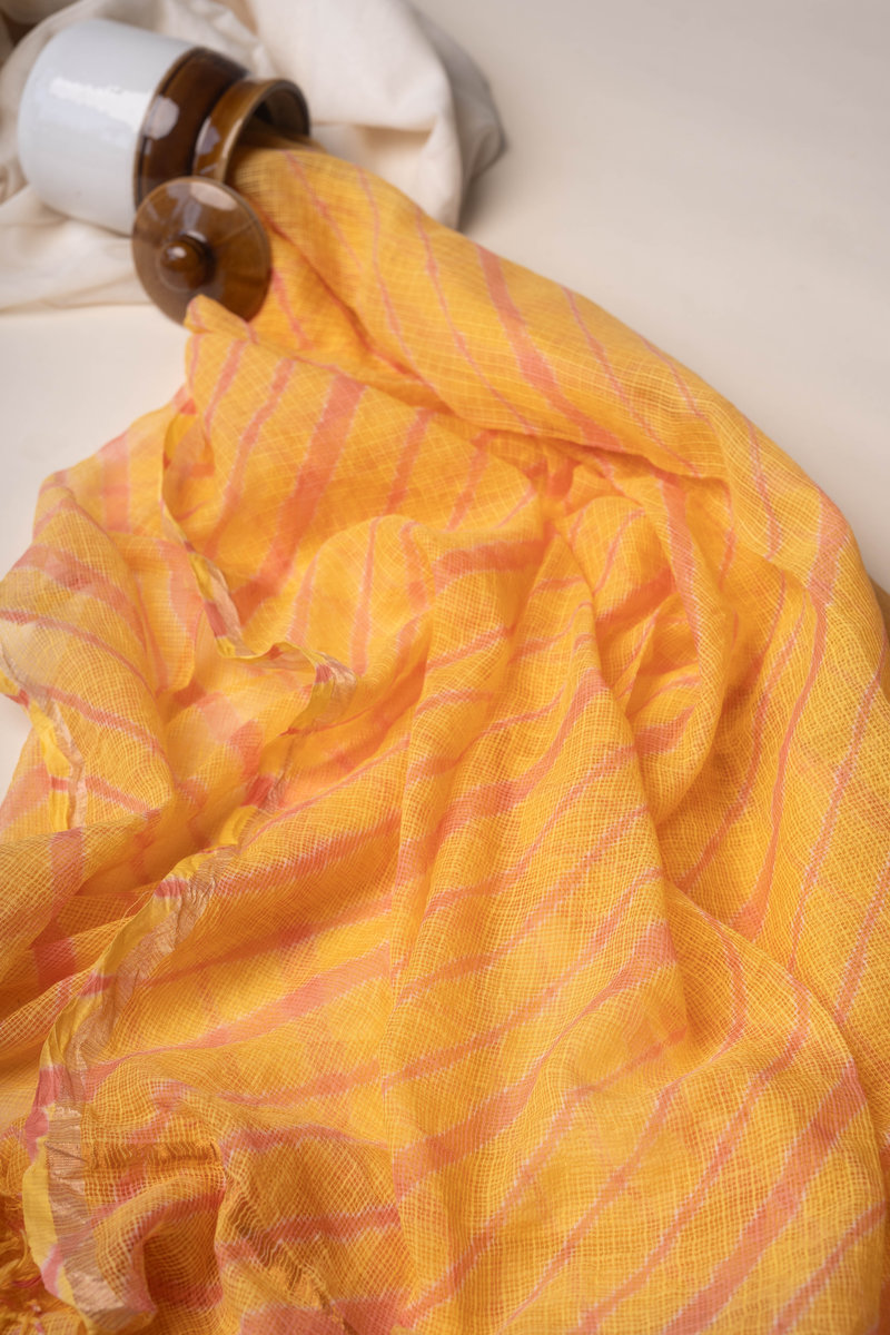 Image for Kusvaa Dup280 Yellow And Peach Cotton Kota Doriya Dupatta Side