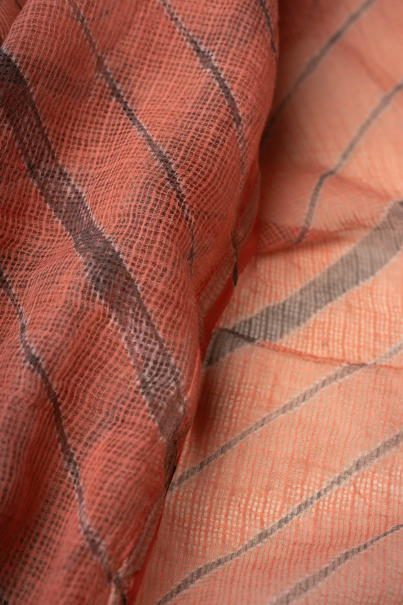 Image for Kusvaa Dup281 Peach And Grey Cotton Kota Doriya Dupatta Closeup