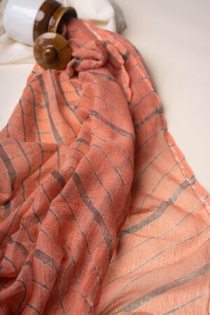 Image for Kusvaa Dup281 Peach And Grey Cotton Kota Doriya Dupatta Front
