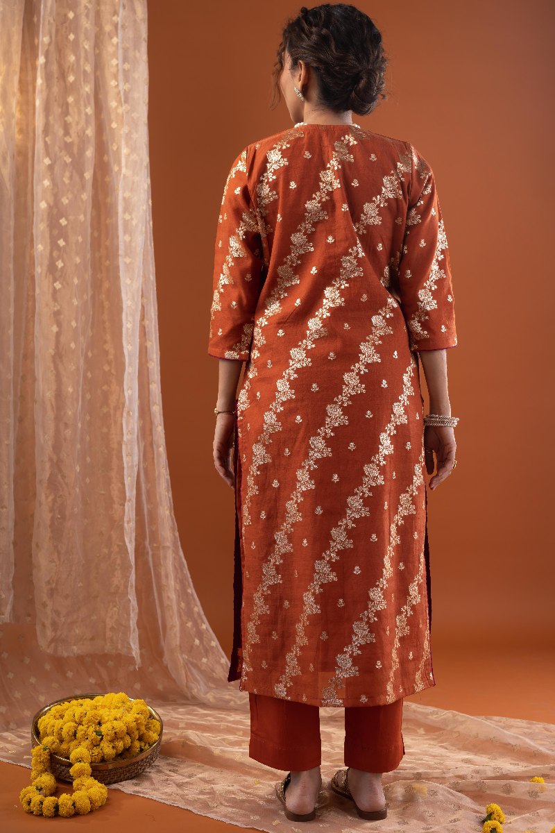 Image for Kusvaa Wkr223 Ayuddha Chanderi Straight Fit Kurta Back