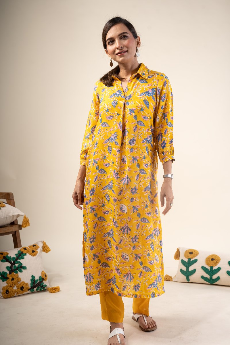 Image for Kusvaa Wkr224 Shrinika Modal Handblock Print Kurta Pocket New