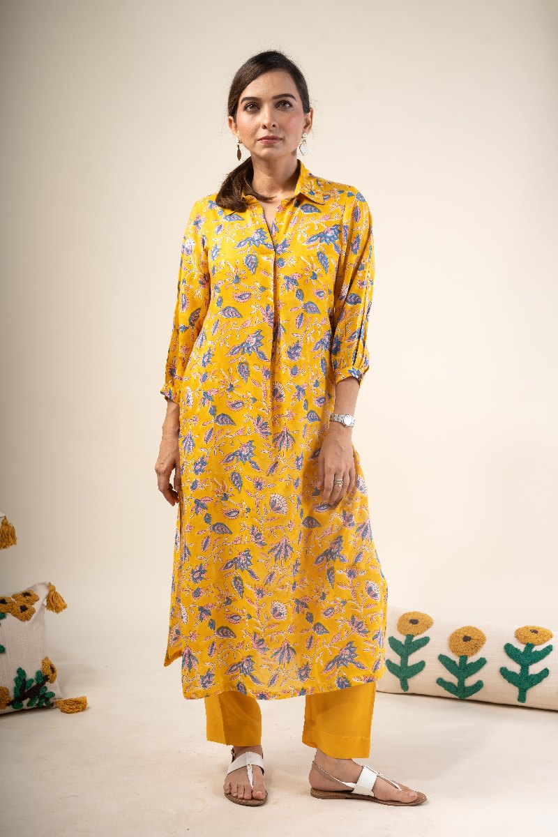 Image for Kusvaa Wkr224 Shrinika Modal Handblock Print Kurta Side New