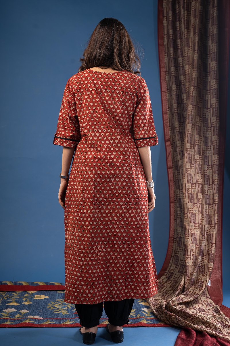 Image for Kusvaa Wkr228 Krita Cotton Handblock Print Kurta Pocket