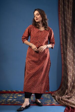 Image for Kusvaa Wkr228 Krita Cotton Handblock Print Kurta Side